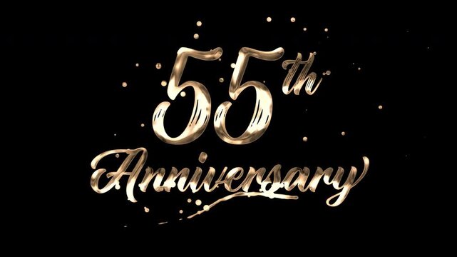55th anniversary text animation in golden metallic effect. suitable for celebrating special occasions, invitations, anniversary cards and social media. Includes alpha channel for any background.