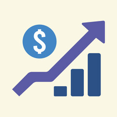 Financial Growth Icon – Money Up Arrow and Bar Chart Vector Illustration