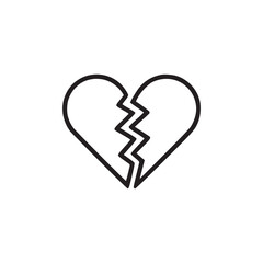 A minimalist black outline drawing of a broken heart centered on a white background in simple style