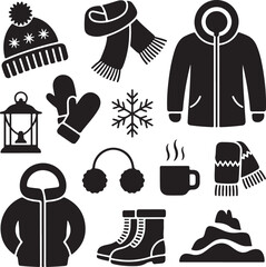 Winter Season Graphic Icons Collection in Black and White Style