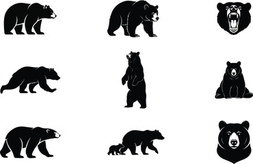 Silhouette of walking bear isolated on white background for decoration vector illustration