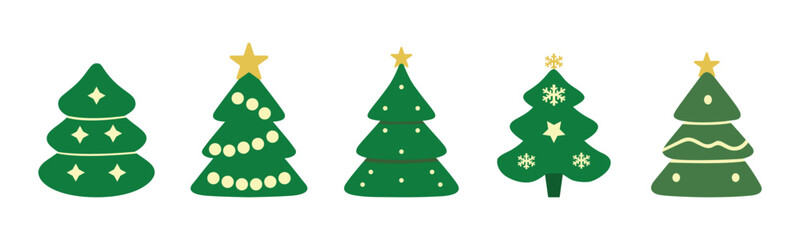 Christmas tree vector set collection flat style holiday decoration design element bundle.