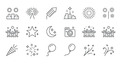 Set of festive celebration line art icons