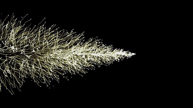 Abstract golden optical fiber particles animation forming an abstract tree shape with shimmering light trails, concepts, ideas, 4k, transparent background with alpha channel