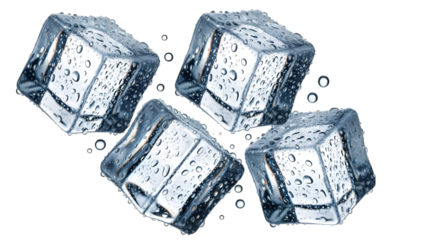 Four Wet Ice Cubes with Water Droplets graphic design