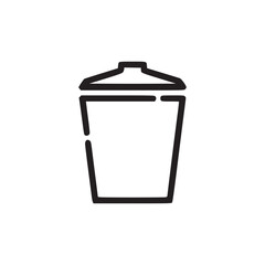 A minimalist line drawing of a trash can with a lid on a plain white background in simple style