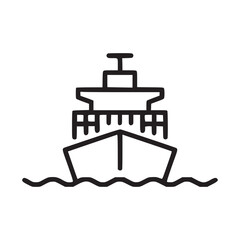 Outline drawing of a cargo ship sailing on water with a white background in a minimalist style