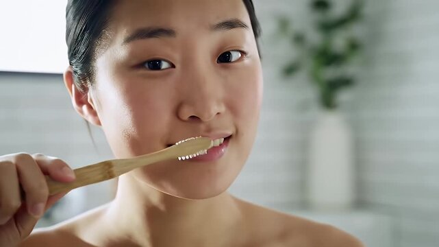 Woman Brushing Teeth.