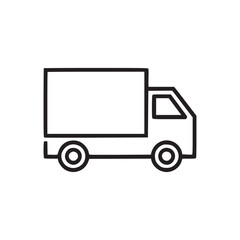 Simple black outline drawing of a delivery truck with a rectangular cargo box on a white background