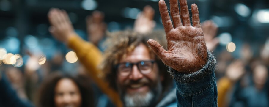 Diverse team celebrates success with high fives in a busy office setting, showing unity and collaboration