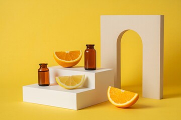 Vitamin c serum skincare product orange lemon essential oil beauty concept