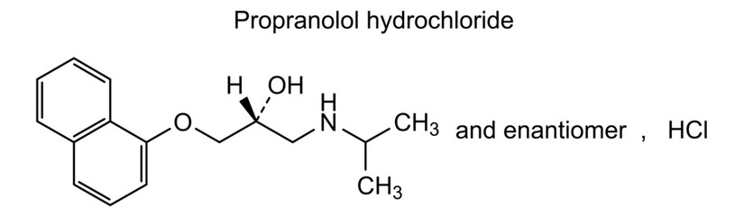 Propranolol hydrochloride, chemical structure of propranolol hydrochloride, drug substance