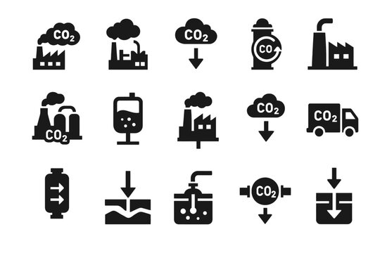 Carbon capture and storage icons: industrial solutions for co2 reduction
