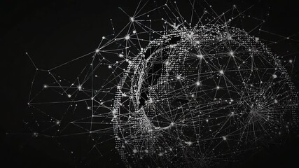 Abstract digital network sphere with glowing nodes and connecting lines on a dark background connection - Powered by Adobe