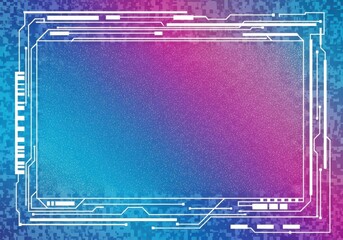 Dynamic futuristic digital frame with vibrant neon gradient colors and abstract circuit elements, ideal for tech backgrounds