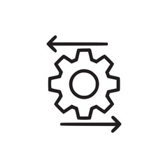 A simple line drawing of a gear with arrows pointing left and right on a plain white background