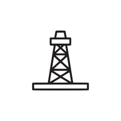 A simple line drawing of an oil rig structure with a white background in a minimalist style design