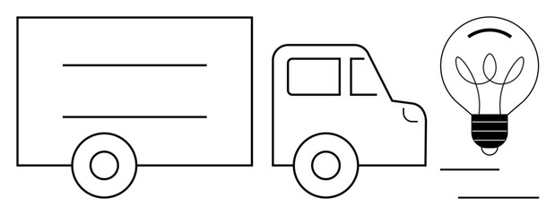 Minimalist delivery truck and light bulb evoke themes of logistics, innovation, transportation, efficiency, technology, problem-solving, and growth. Ideal for business, strategy scalable concepts