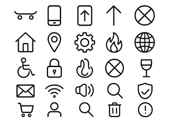 Minimalist outline icons set for web and mobile interface design and security symbols