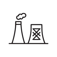 Isolated outline illustration of a nuclear power plant with smoke on a white background drawing