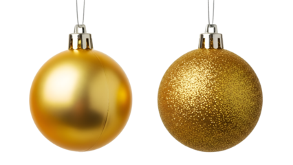 Golden Christmas Ornaments Hanging on Strings image