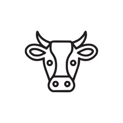 Isolated black outline of a cow head with horns and a snout on a white plain background vector
