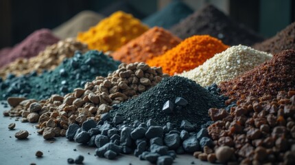 Industrial containers filled with different rare earth ores sorted for tech production