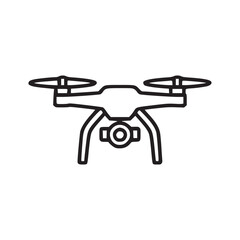 A minimalist line drawing of a drone with propellers and a camera on a white background simple style