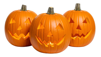 Three Jack-o'- Lantern Carved Pumpkins halloween jack-o-lantern