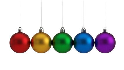Five Colorful Christmas Ornaments Hanging on Strings