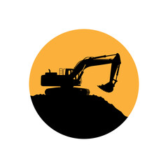 Excavator Silhouette on Orange Circle
