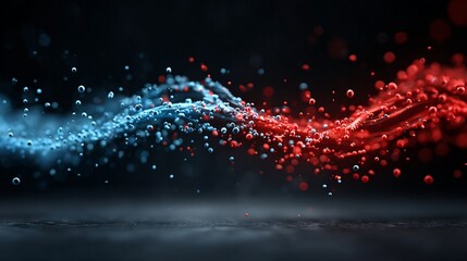Dynamic digital wave with flowing blue and red particles
