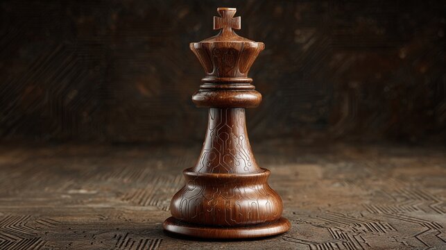 Wooden chess queen piece with digital silhouette against circuitry background
