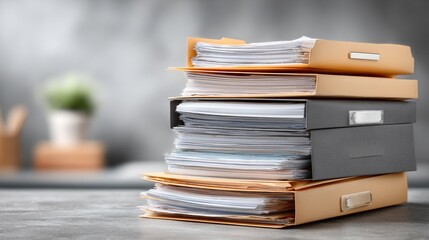 Unorganized Manila folders on office background