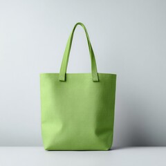 Green Bag with Handles on Plain White Background