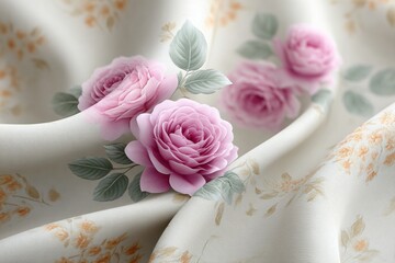 Elegant Floral Fabric Print with Roses and Leaves in Vibrant Colors