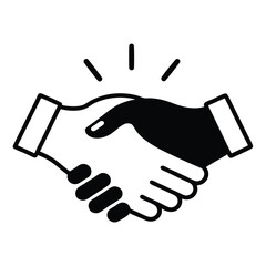 Two hands in a firm handshake, signifying unity and collaboration on a white background