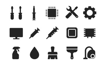 Silhouette icons of tools and technology
