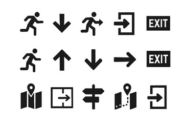 Set of various directional signs and icons for navigation and exit