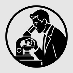 Scientist studying object in light microscope