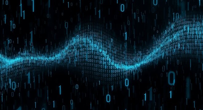 Abstract Digital Waveform with Binary Code Overlay.