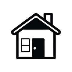Simple gray house icon features a door, window, roof, and chimney against white
