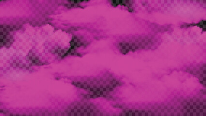 Pink smoke bright overlay realistic clouds surface on transparent background