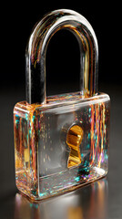 Abstract padlock crafted from crystal with rainbow light refraction symbol of security and protection conceptual illustration 