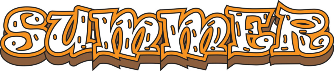 Summer text in graffiti style with orange and brown