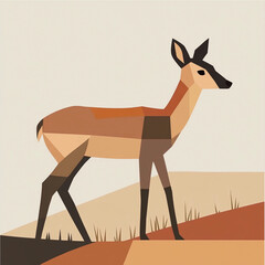Stylized geometric illustration of a deer walking in a natural landscape