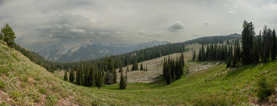 Panorama From Forellen Peak Looking Out Toward Elk Mountain and Owl Peak In Grand Teton