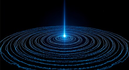 Centralized blue light pulse generating circular wave patterns on a dark background.