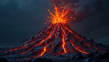 Low‑poly volcano erupting with triangular lava shards