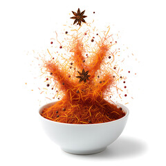 Spice Explosion in Mid-Air. generative ai

Short Description: Burst of saffron, star anise, and pink pepper frozen in mid-air, isolated on a pure white background
